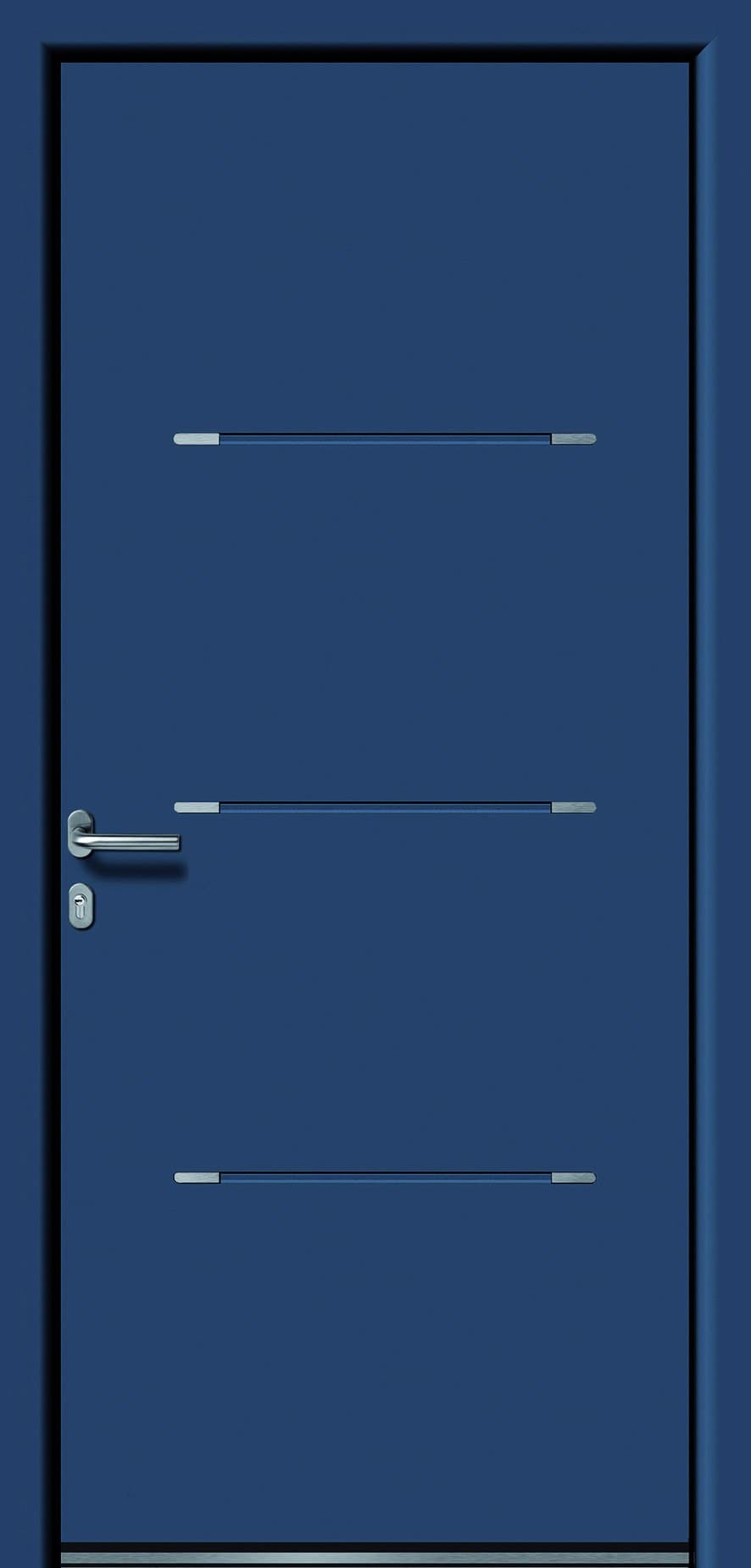 Porte d'entrée aluminium DAMA bleu Azul avec inserts inox